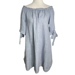 Knotty St Michaels Blue Linen Off Shoulder Dress Made In‎ Italy Lagenlook OS